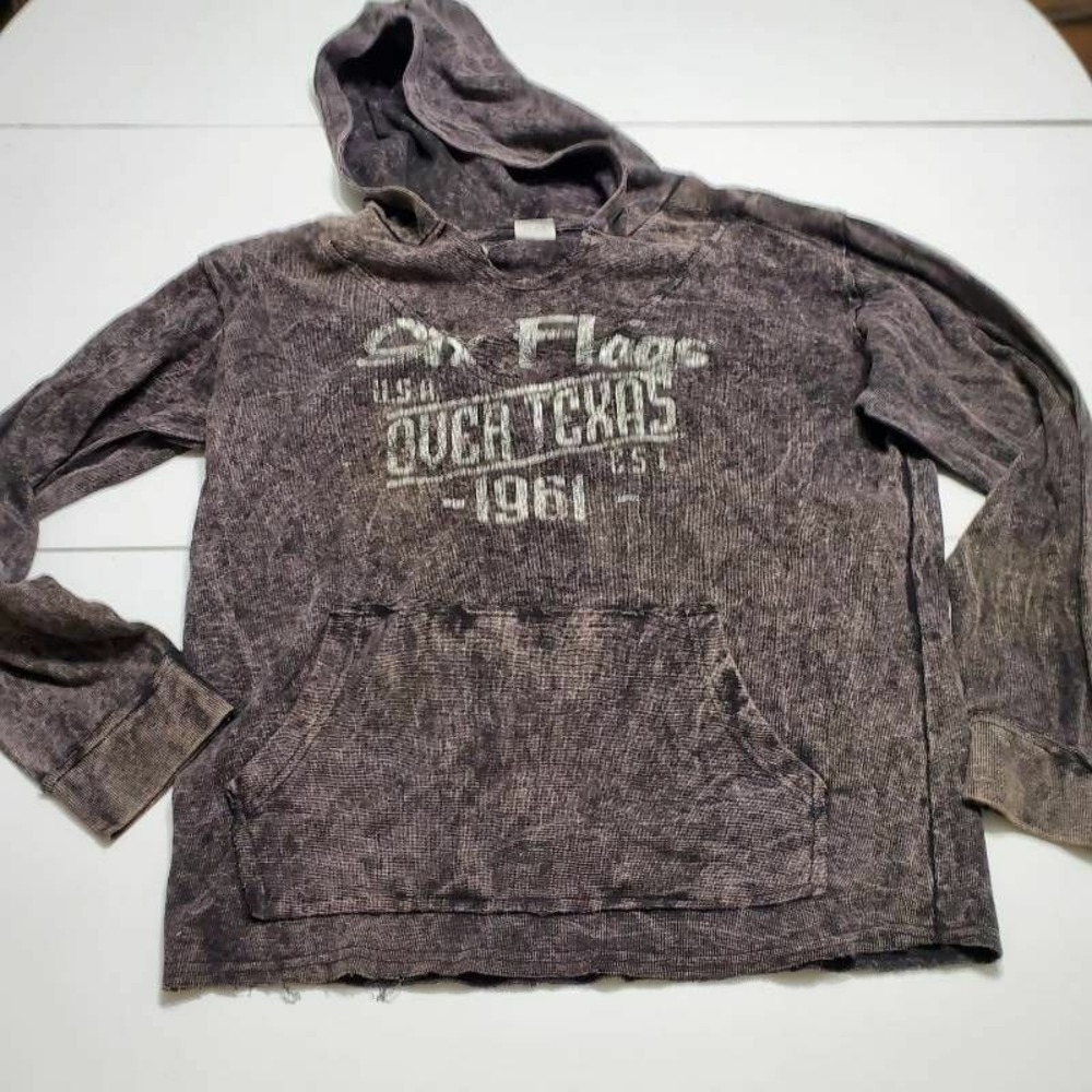 Six Flags Over Texas 1961 Avalon Apparel Womens Hoodie Gray Kangaroo Pocket S